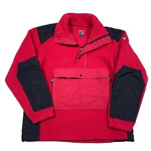 Vintage Millet Sweater Men Medium Red Black Fleece Pullover Anorak Polartec 90s